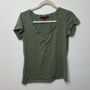 Olive Green Studded Scoop Neck Women's Top